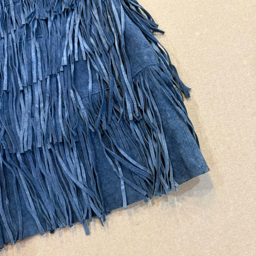 Michael Kors Leather Fringe Boho Mini Skirt Blue Size 2